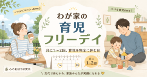 家族が交代で休息をとりながら育児をするイメージ