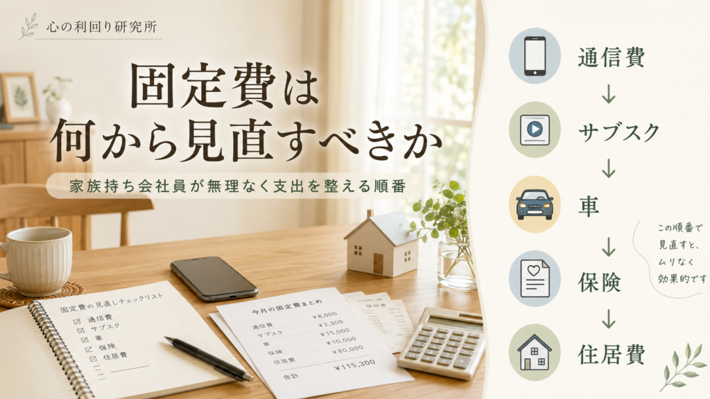 自宅でノートを開きながら家計を見直す様子