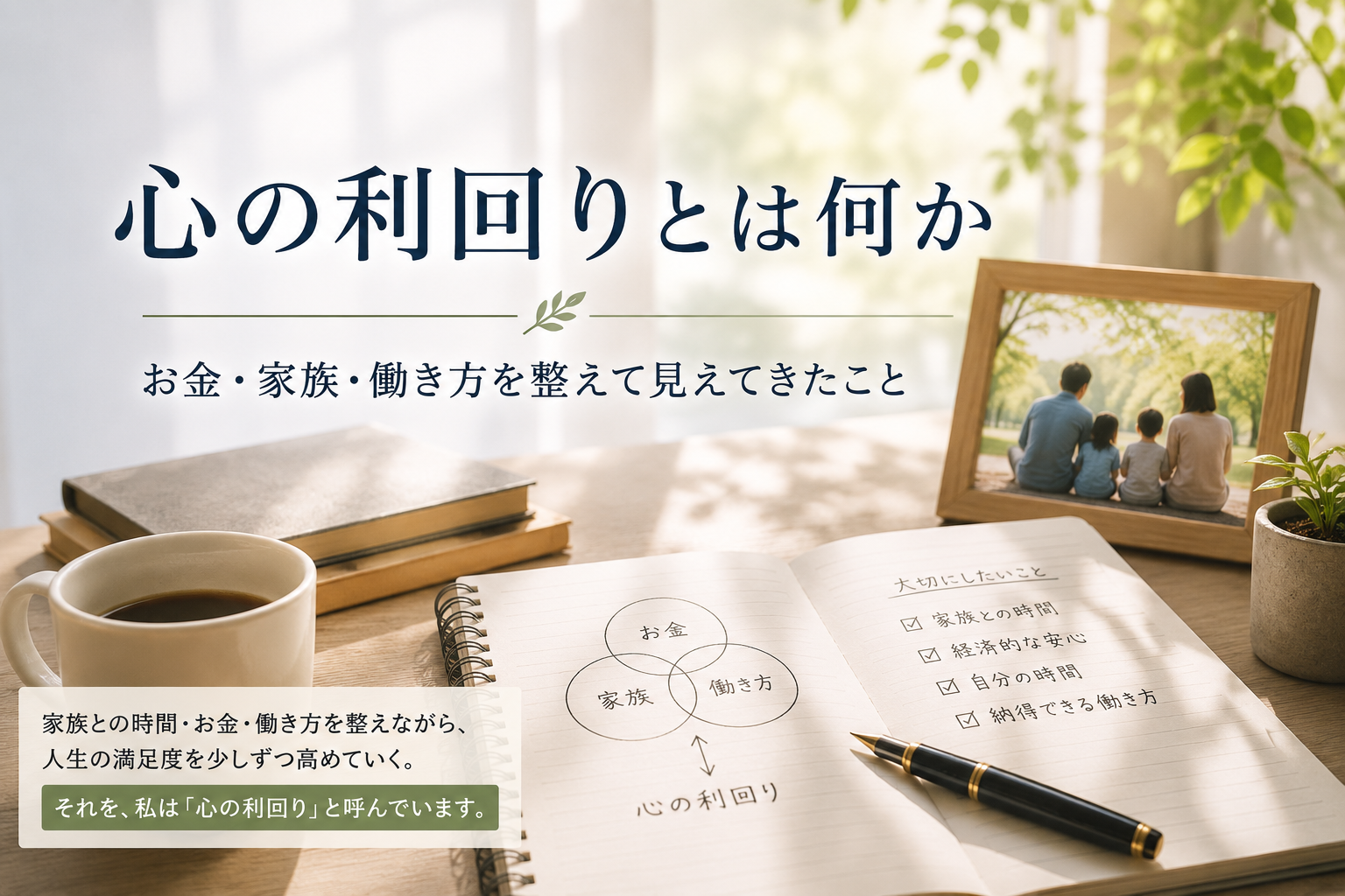 心の利回りというワードをノートを使って思考整理する様子。
